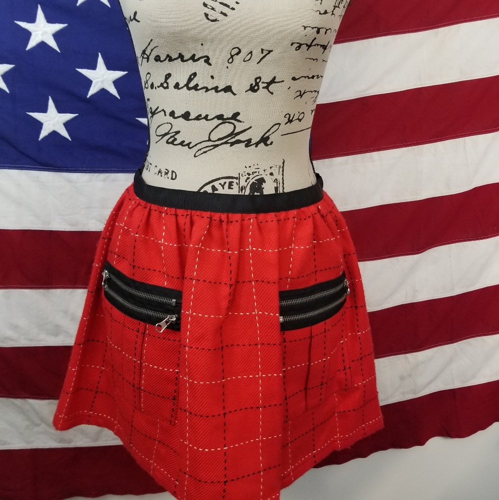 Anthropologie Anna Sui Red Plaid Mini Skirt Size 3
